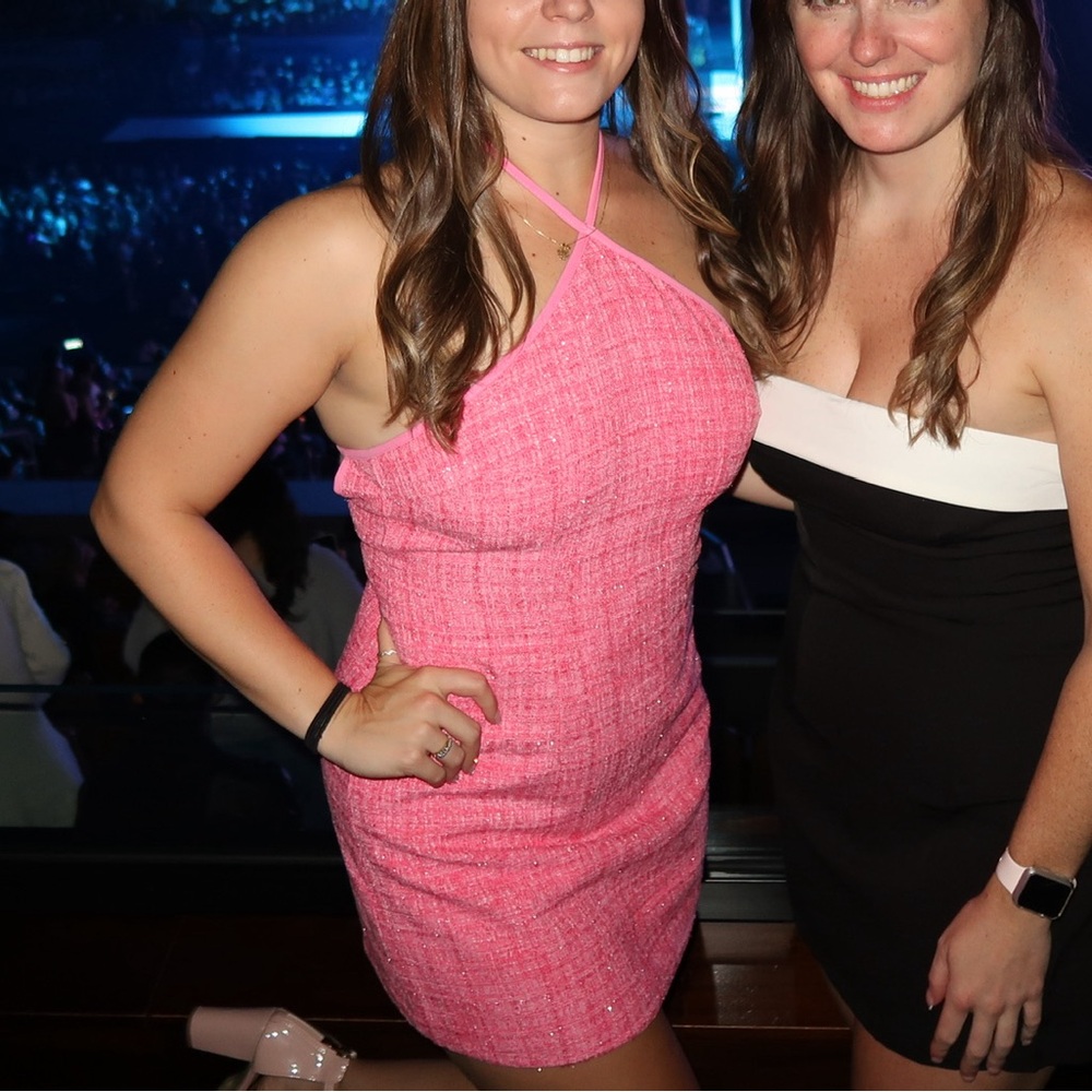 Hello Molly Halterneck Pink Tweed Mini Dress - Picture 3 of 5